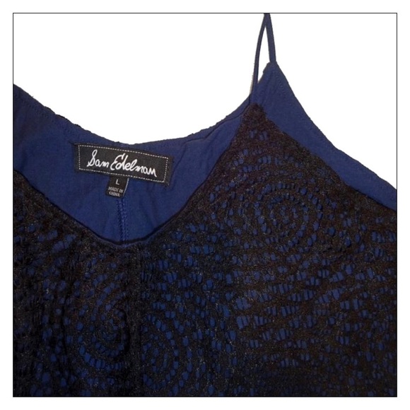 Nwt Sam Edelman 2 Piece Set Black Blue Lace & Velvet Pajamas Size Large - Picture 8 of 8